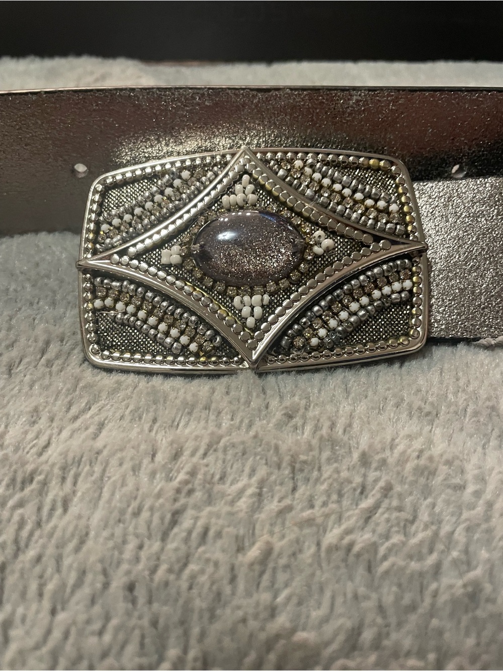 Chico's Silver-Tone Beaded Buckle with Glitter Stone